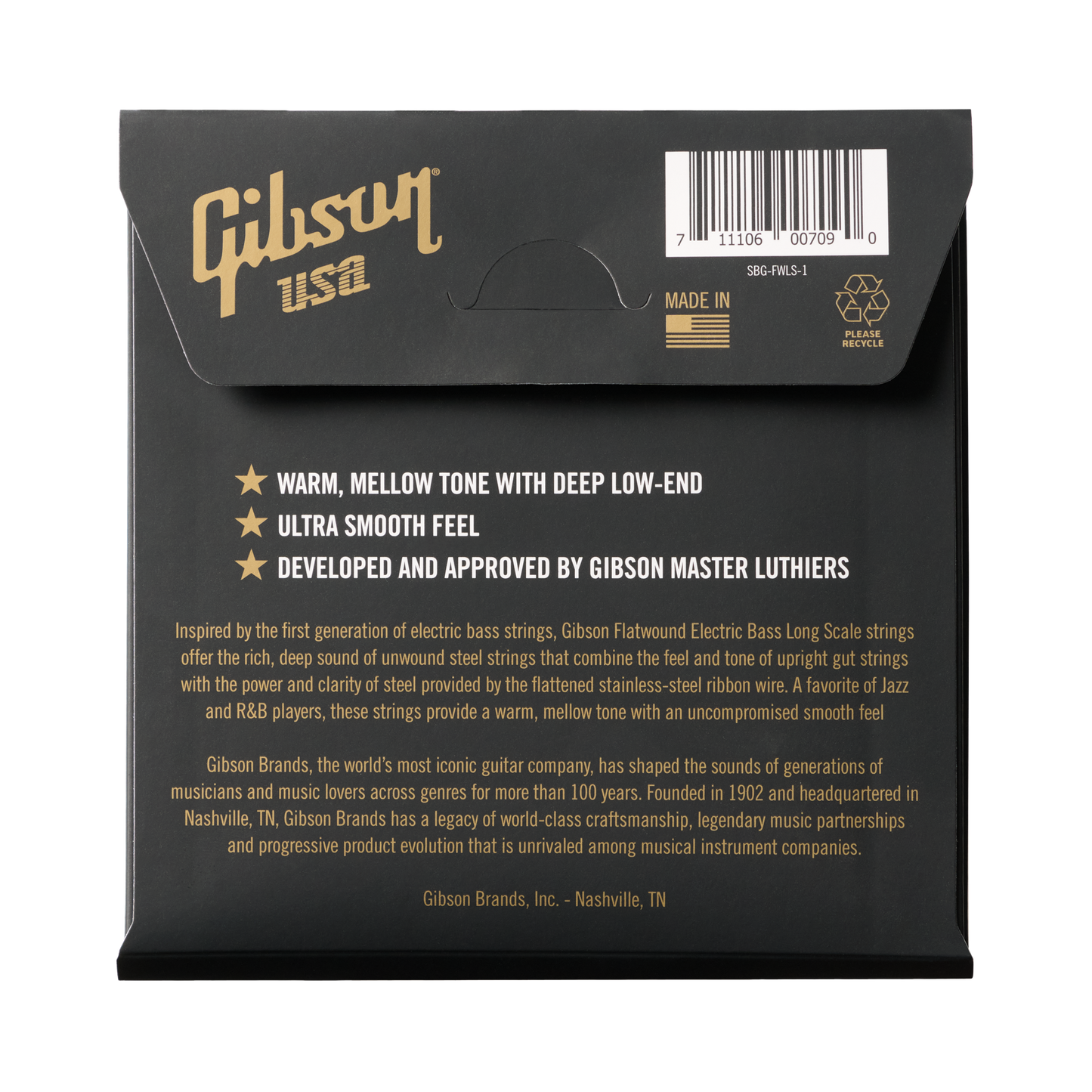 Gibson Flatwound Electric Bass Strings, Long Scale, Light Gauge Bass Strings Gibson