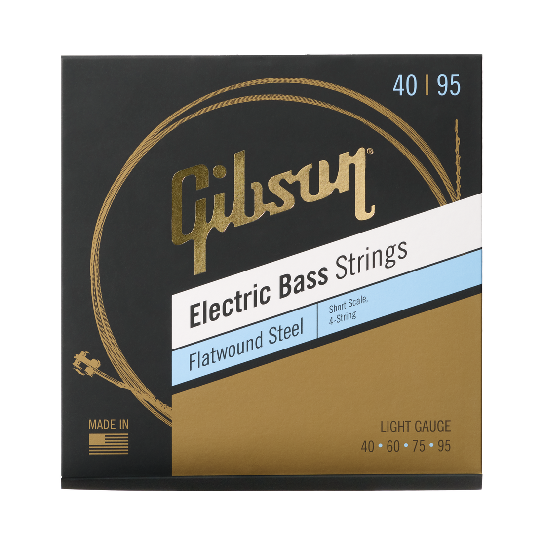 Gibson Flatwound Electric Bass Strings, Short Scale, Light Gauge Bass Strings Gibson