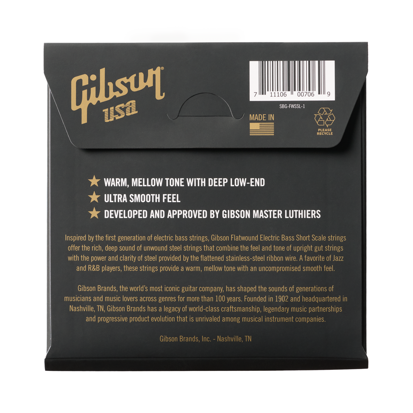 Gibson Flatwound Electric Bass Strings, Short Scale, Light Gauge Bass Strings Gibson