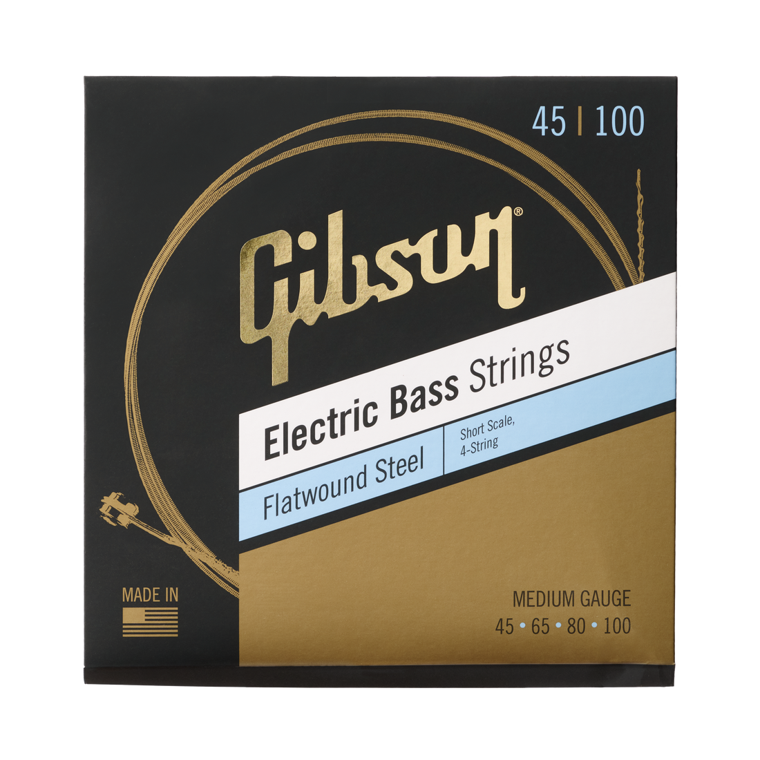 Gibson Flatwound Electric Bass Strings, Short Scale, Medium Gauge Bass Strings Gibson