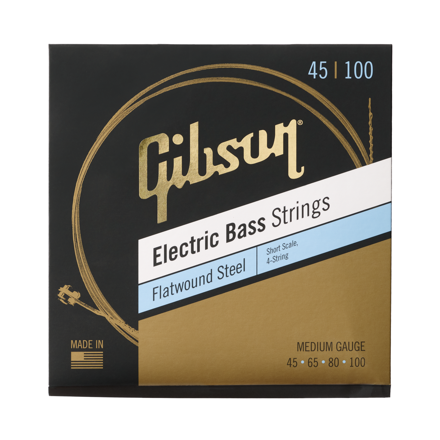 Gibson Flatwound Electric Bass Strings, Short Scale, Medium Gauge Bass Strings Gibson