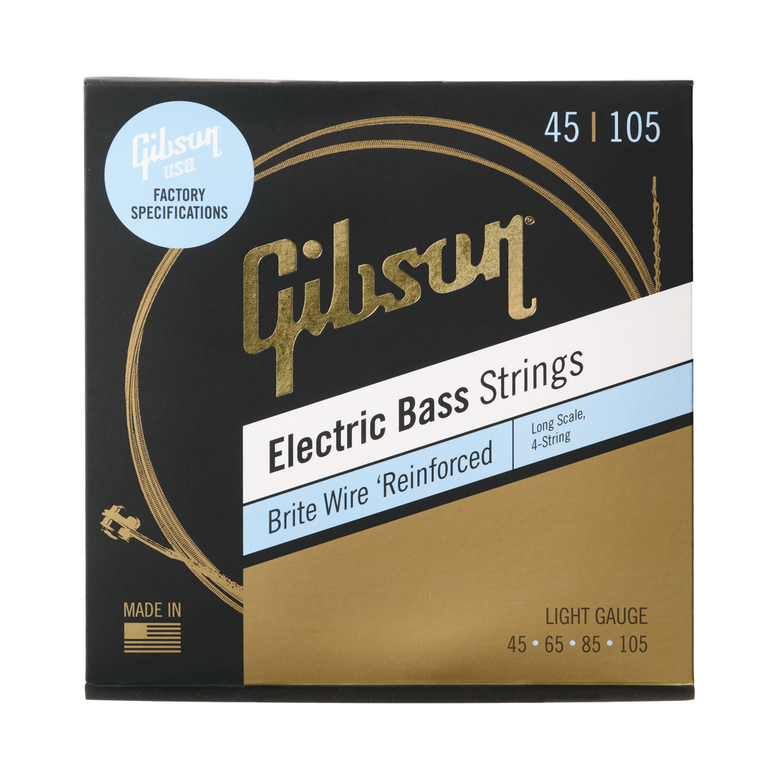 Gibson Brite Wire Electric Bass Strings, Long Scale, Light Gauge Bass Strings Gibson
