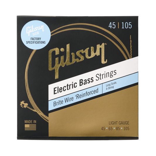 Gibson Brite Wire Electric Bass Strings, Long Scale, Light Gauge Bass Strings Gibson