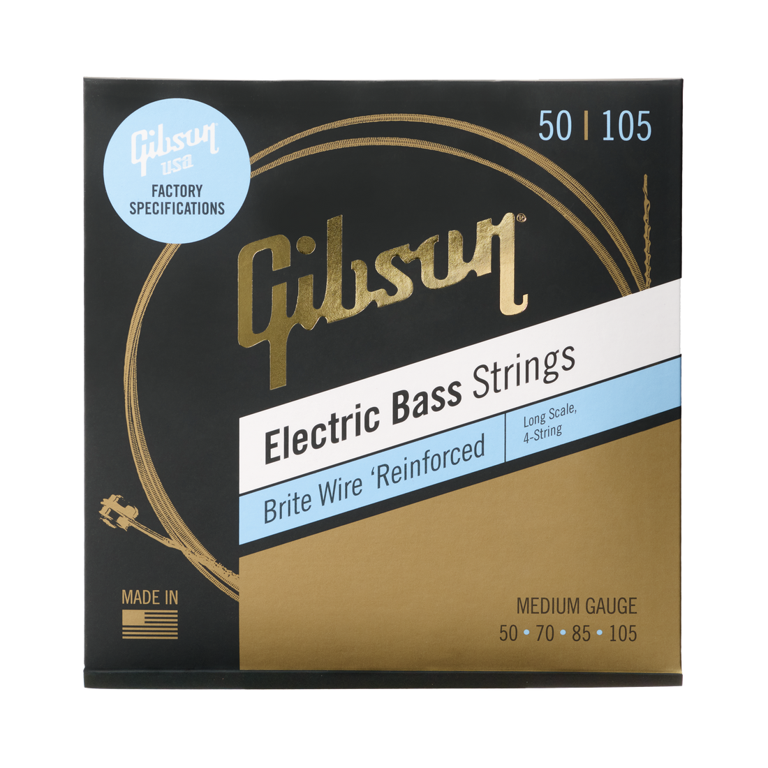 Gibson Brite Wire Electric Bass Strings, Long Scale, Medium Gauge Bass Strings Gibson