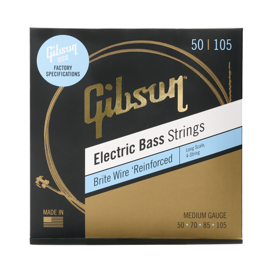 Gibson Brite Wire Electric Bass Strings, Long Scale, Medium Gauge Bass Strings Gibson