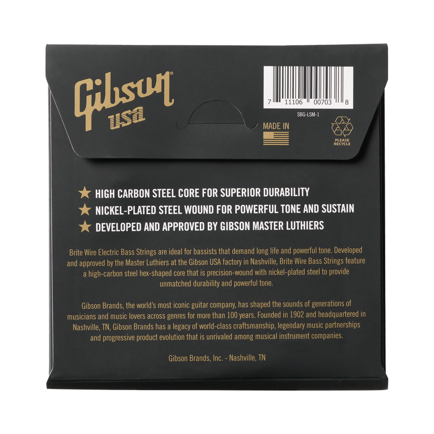 Gibson Brite Wire Electric Bass Strings, Long Scale, Medium Gauge Bass Strings Gibson
