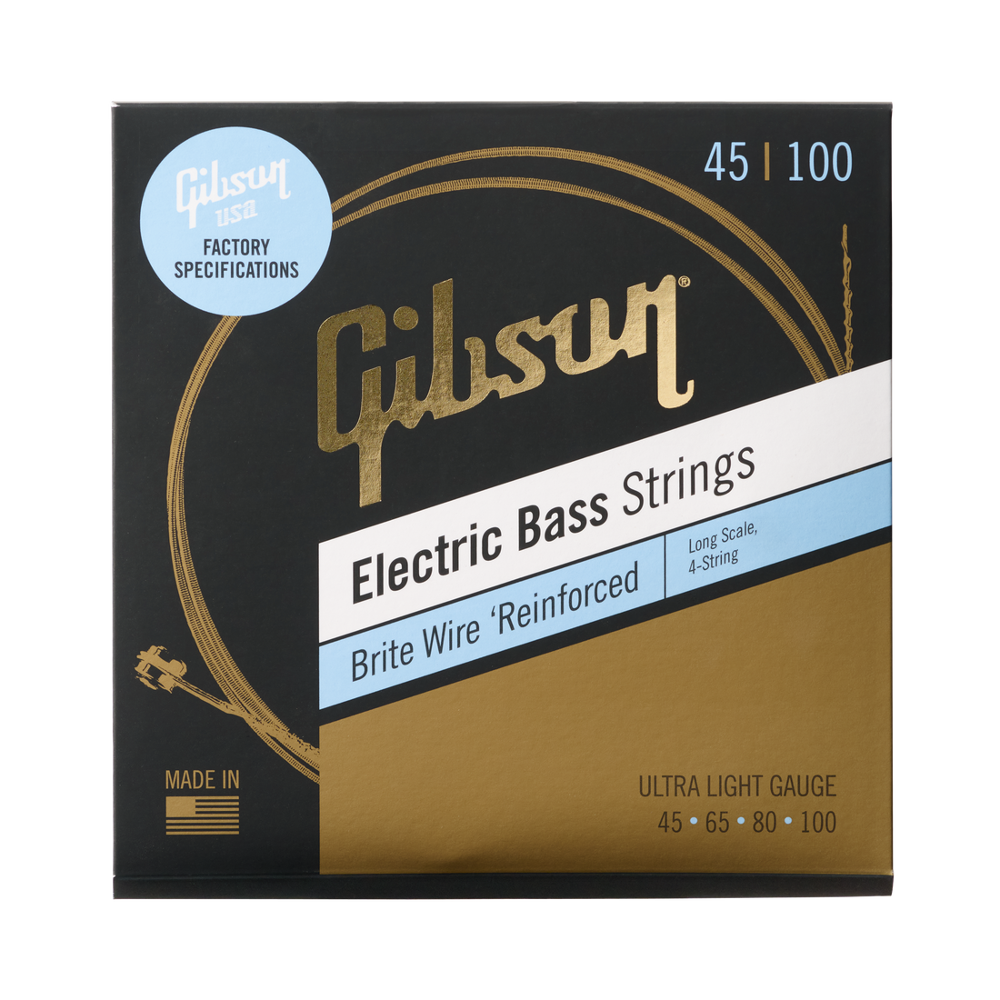 Gibson Brite Wire Electric Bass Strings, Long Scale, Ultra-Light Bass Strings Gibson
