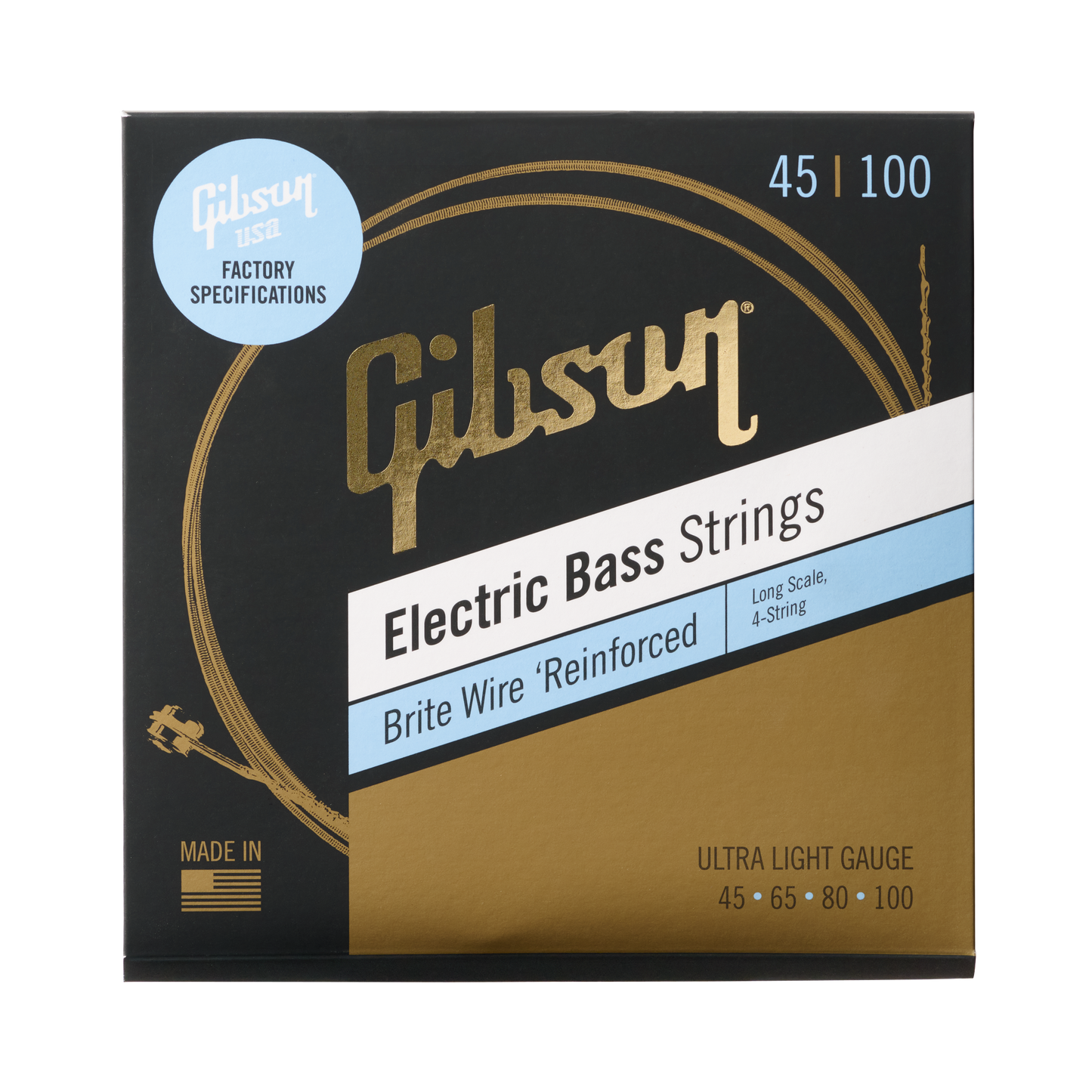 Gibson Brite Wire Electric Bass Strings, Long Scale, Ultra-Light Bass Strings Gibson