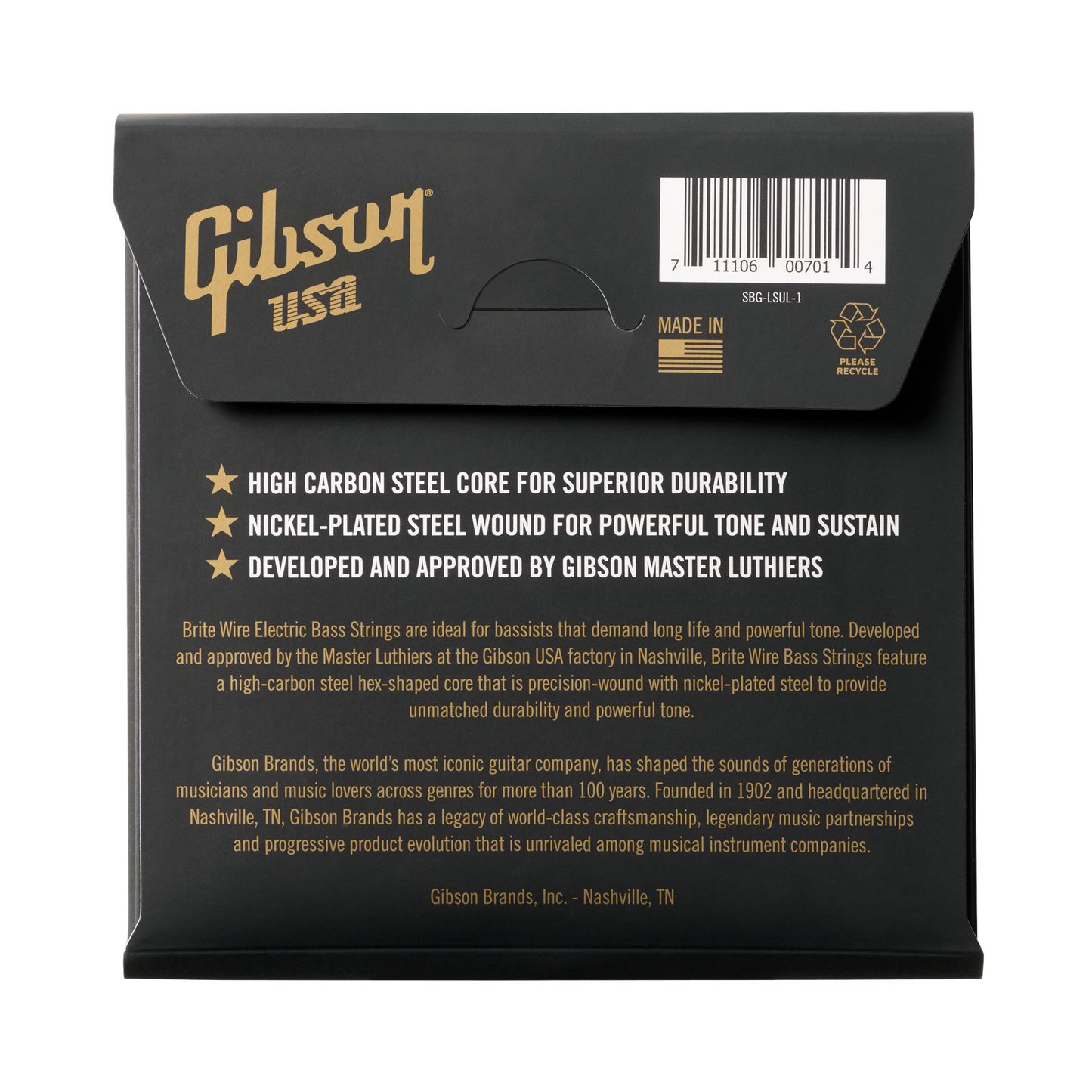 Gibson Brite Wire Electric Bass Strings, Long Scale, Ultra-Light Bass Strings Gibson