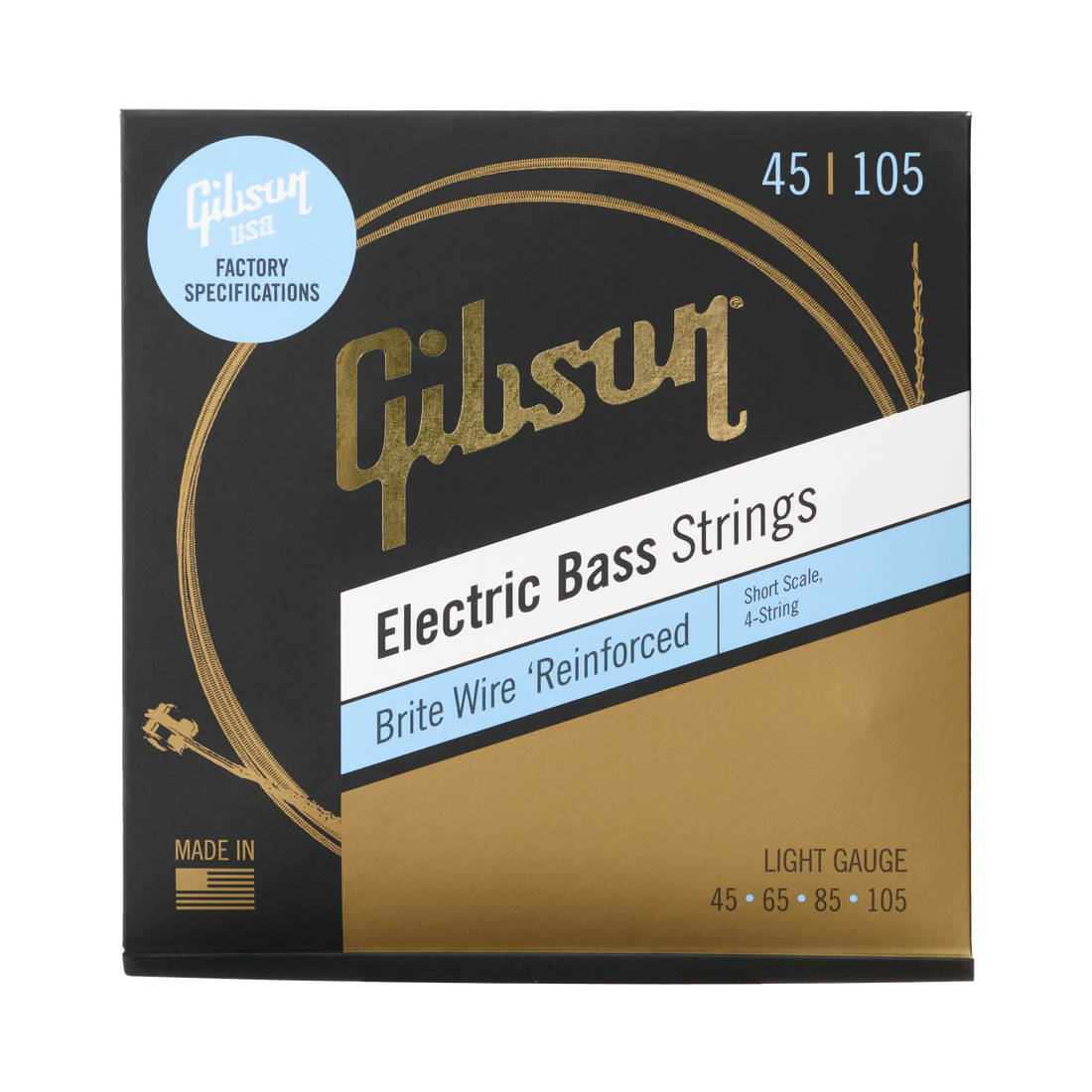 Gibson Brite Wire Electric Bass Strings, Short Scale, Light Gauge Bass Strings Gibson