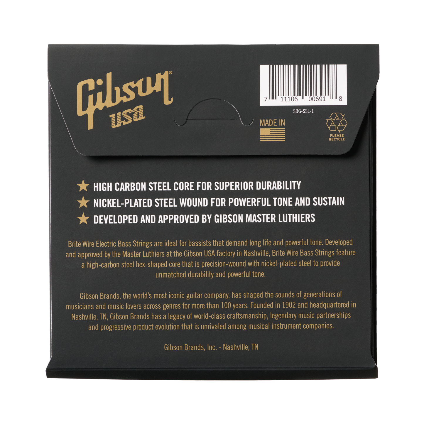 Gibson Brite Wire Electric Bass Strings, Short Scale, Light Gauge Bass Strings Gibson