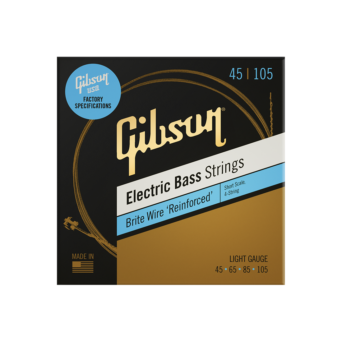 Gibson Brite Wire Electric Bass Strings, Short Scale, Light Gauge Bass Strings Gibson
