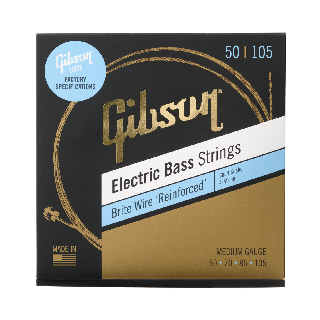 Gibson Brite Wire Electric Bass Strings, Short Scale, Medium Gauge Bass Strings Gibson