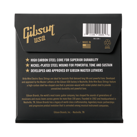 Gibson Brite Wire Electric Bass Strings, Short Scale, Medium Gauge Bass Strings Gibson