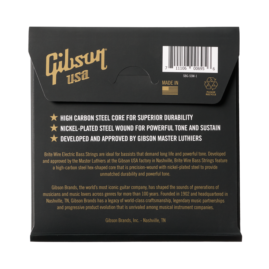 Gibson Brite Wire Electric Bass Strings, Short Scale, Medium Gauge Bass Strings Gibson