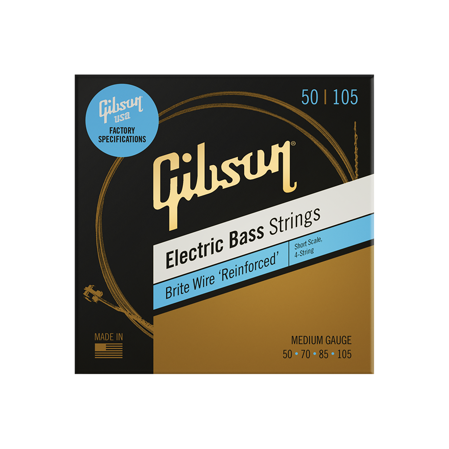 Gibson Brite Wire Electric Bass Strings, Short Scale, Medium Gauge Bass Strings Gibson