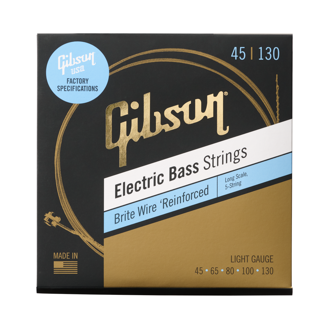 Gibson Brite Wire Electric Bass Strings, Long Scale, 5-String, Light Gauge Bass Strings Gibson