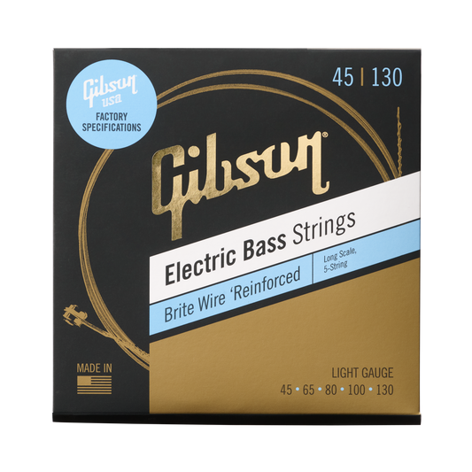 Gibson Brite Wire Electric Bass Strings, Long Scale, 5-String, Light Gauge Bass Strings Gibson