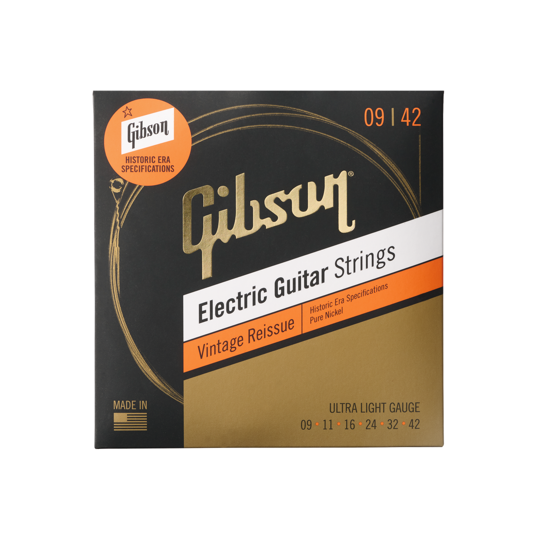 Gibson Vintage Reissue Electric Guitar Strings, Ultra-Light Gauge Electric Strings Gibson