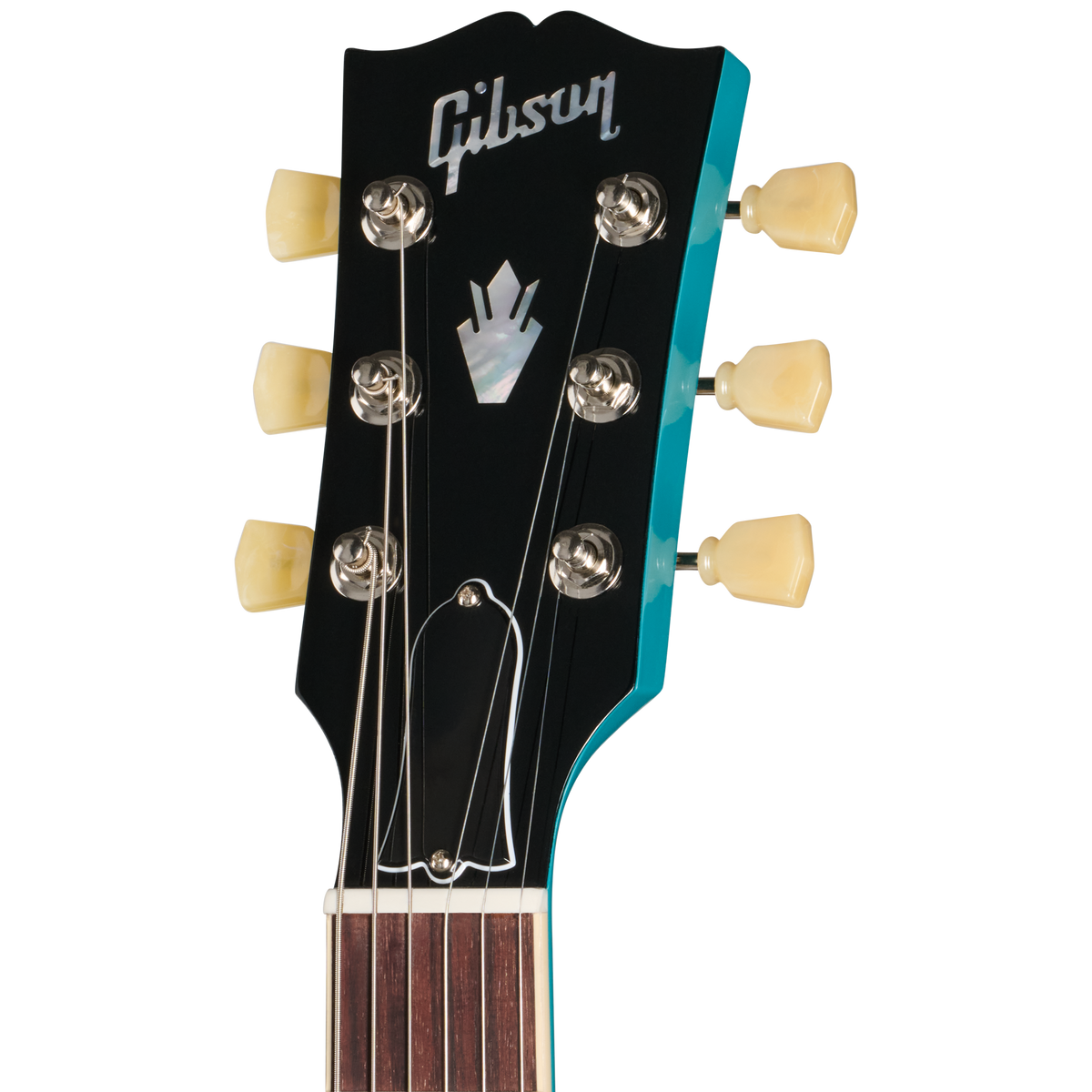 Gibson guitar headstock with brand logo on a white background