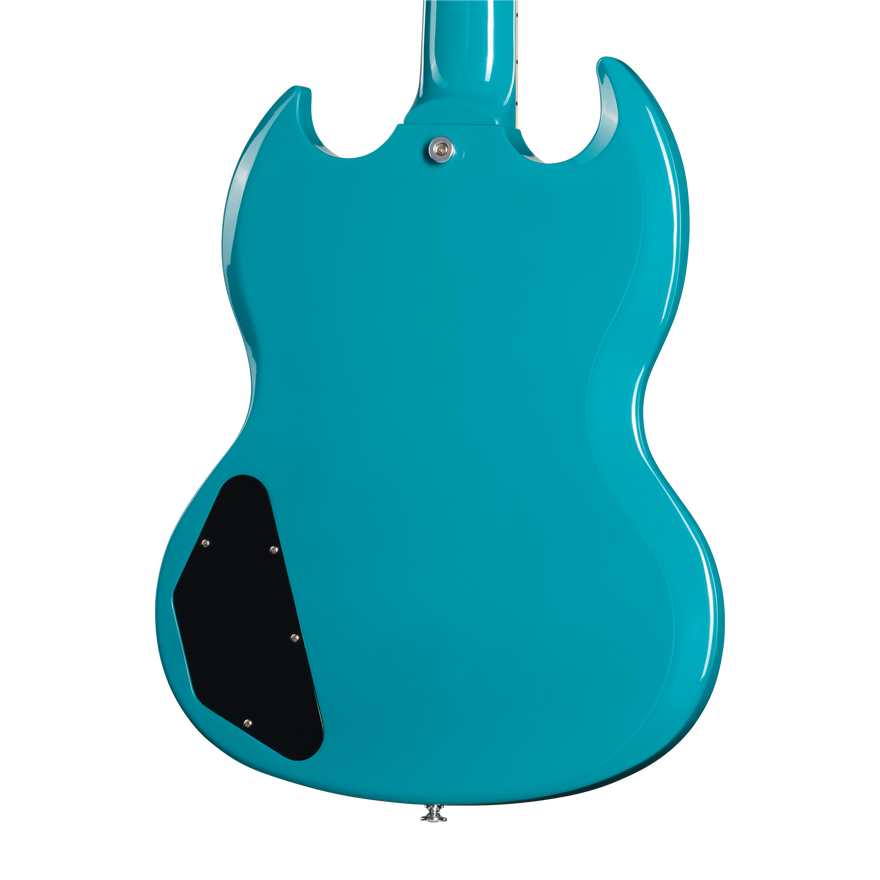 Turquoise electric guitar body on a white background