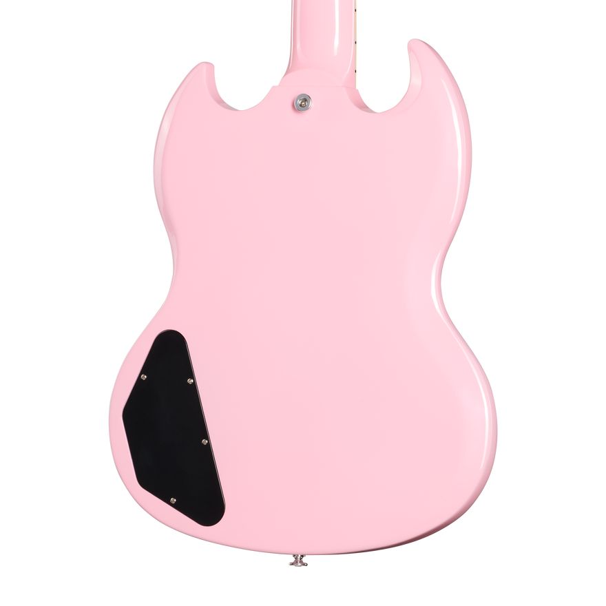 Pink electric guitar body on a white background