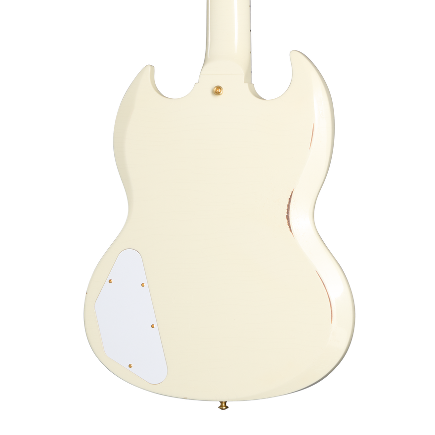 Gibson Custom 1962 Les Paul SG Custom Reissue with Ebony Block, Light Aged, Vintage White, Exclusive Electric Guitar Gibson Custom