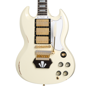 Gibson Custom 1962 Les Paul SG Custom Reissue with Ebony Block, Light Aged, Vintage White, Exclusive Electric Guitar Gibson Custom