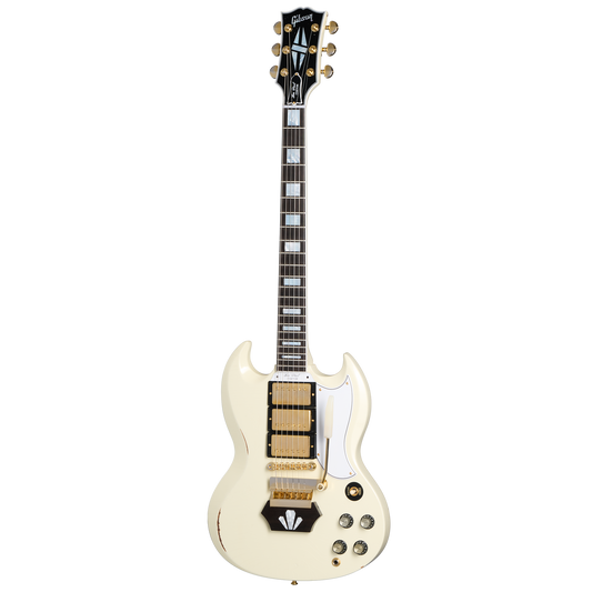 Gibson Custom 1962 Les Paul SG Custom Reissue with Ebony Block, Light Aged, Vintage White, Exclusive Electric Guitar Gibson Custom