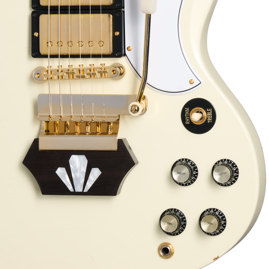 Gibson Custom 1962 Les Paul SG Custom Reissue with Ebony Block, Light Aged, Vintage White, Exclusive Electric Guitar Gibson Custom