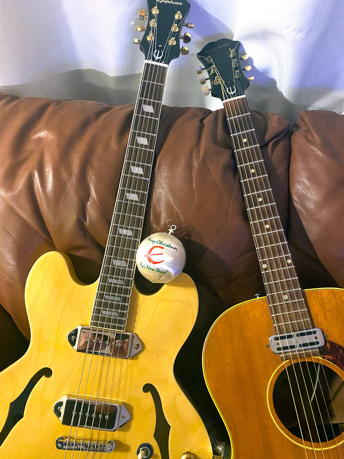 Mark Sebastian’s Epiphone Cortez alongside one of his many beloved Casinos