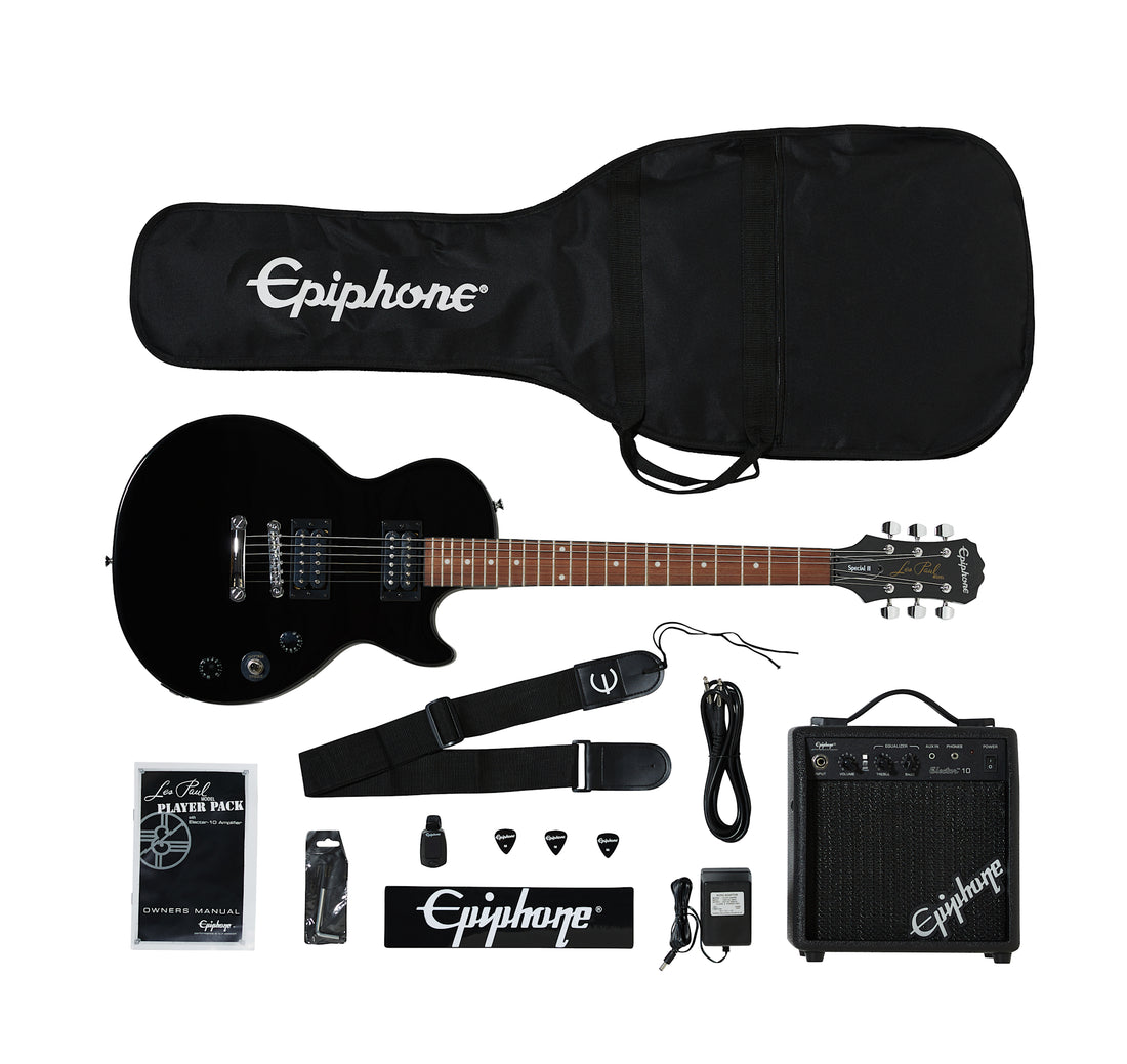 Epiphone Les Paul Electric Guitar Player Pack, 220V, Ebony Player Pack Epiphone