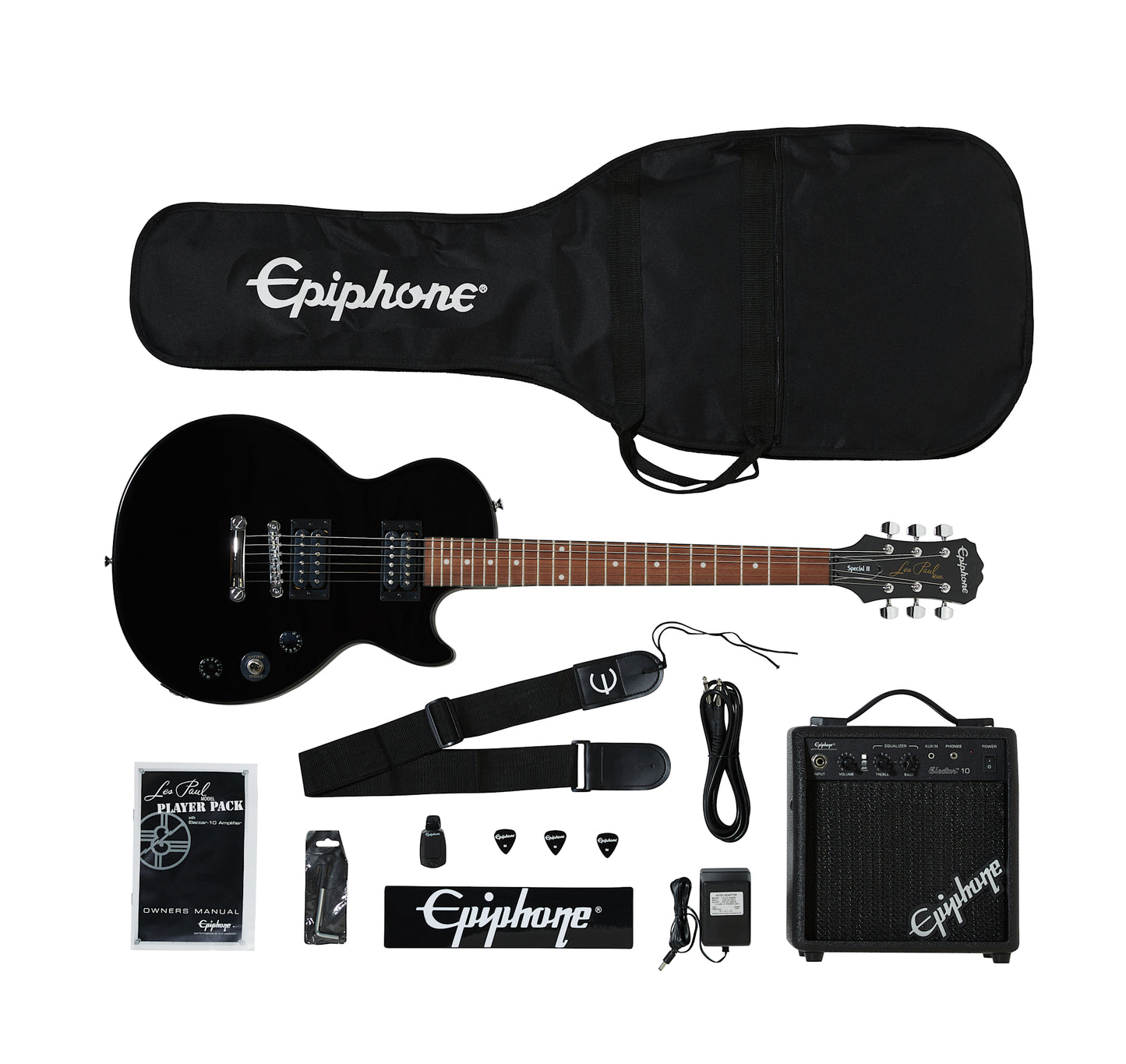 Epiphone Les Paul Electric Guitar Player Pack, 220V, Ebony Player Pack Epiphone
