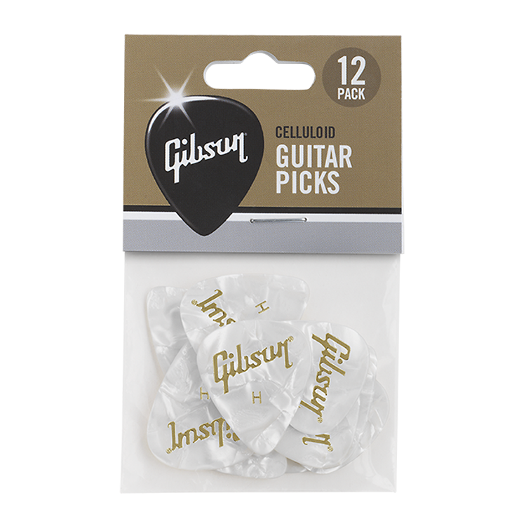 Gibson Pearloid White Picks, 12-Pack, Heavy Picks Gibson