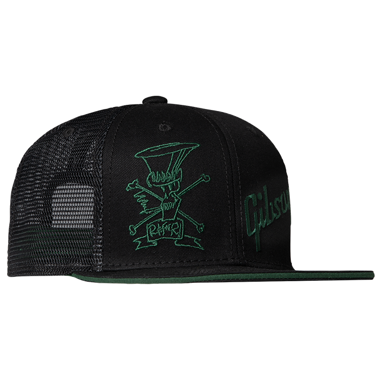 Gibson Slash 'Skully' Trucker Hat, Black & Green Headwear Gibson